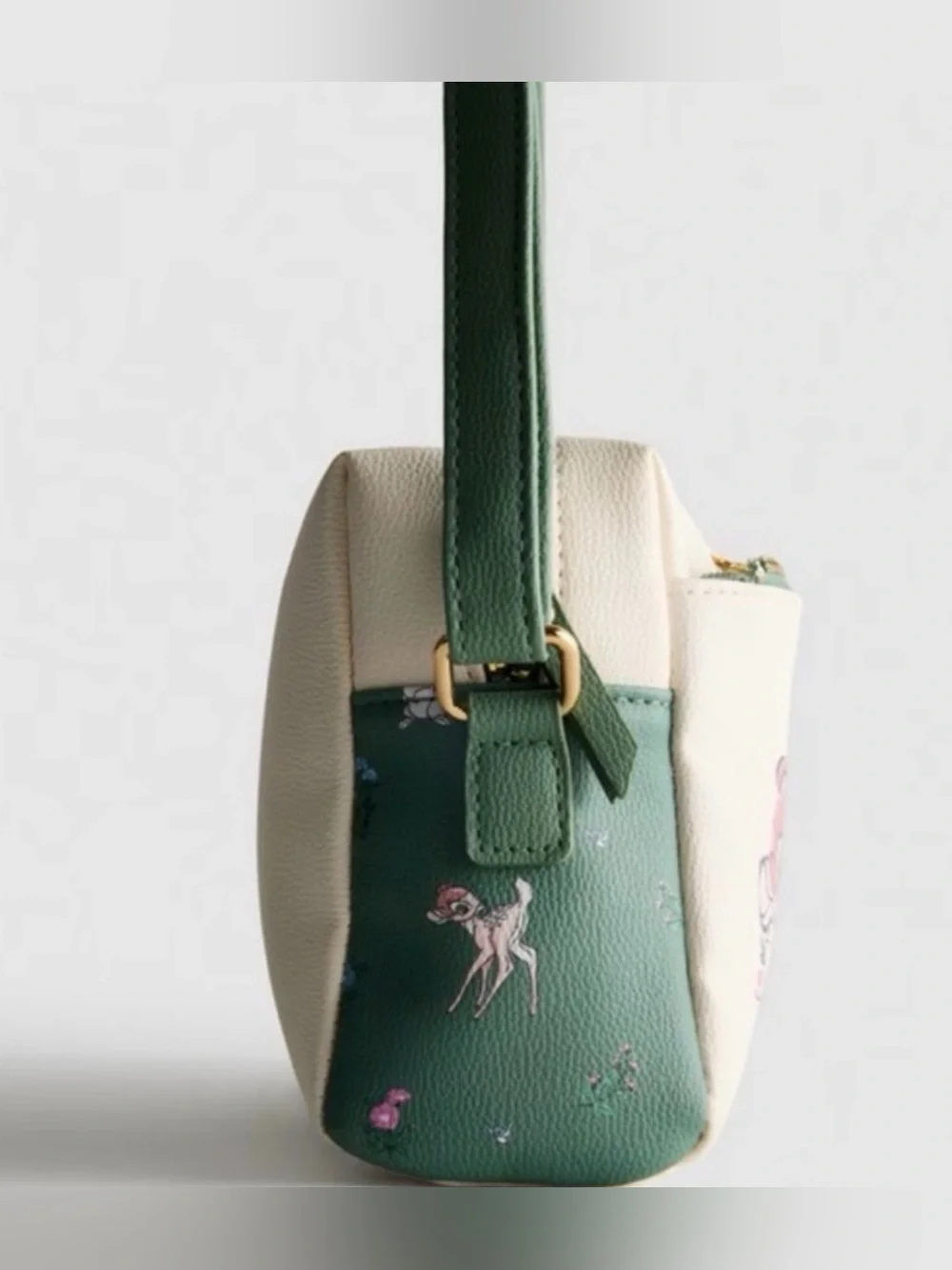 NWT Disney Bambi Cream Crossbody with Green Strap and Floral Artwork